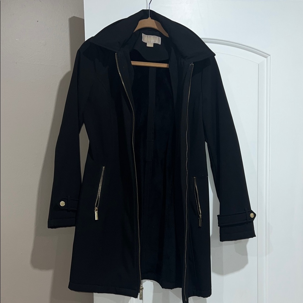 Michael Kors Black Trench Coat with Gold Accents